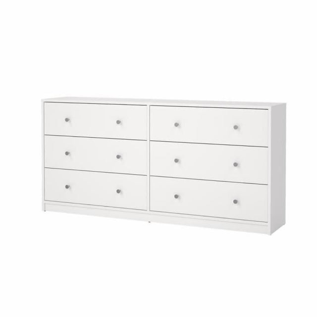 Commode OREGON 6 Tiroirs - Décor blanc - L 143 x P 31 x H 68 cm