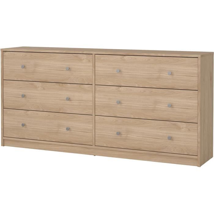 Commode OREGON 6 Tiroirs - Décor chene - L 143 x P 30 x H 68 cm