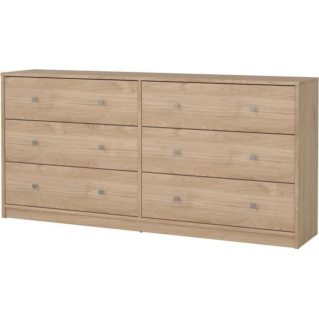 Commode OREGON 6 Tiroirs - Décor chene - L 143 x P 30 x H 68 cm