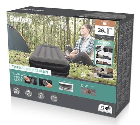 Matelas gonflable - BESTWAY - 671BT - Tritech Twin - 1 personne, pompe USB intégrée, 1,91 m x 97 cm x 36 cm