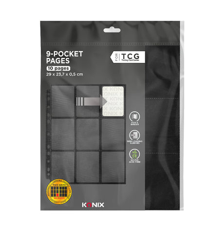 Classeur de 10 feuilles avec 9 pochettes - Konix - Jeux de cartes a collectionner - Magic The Gathering, Pokémon, Yu-Gi-Oh! - Noir