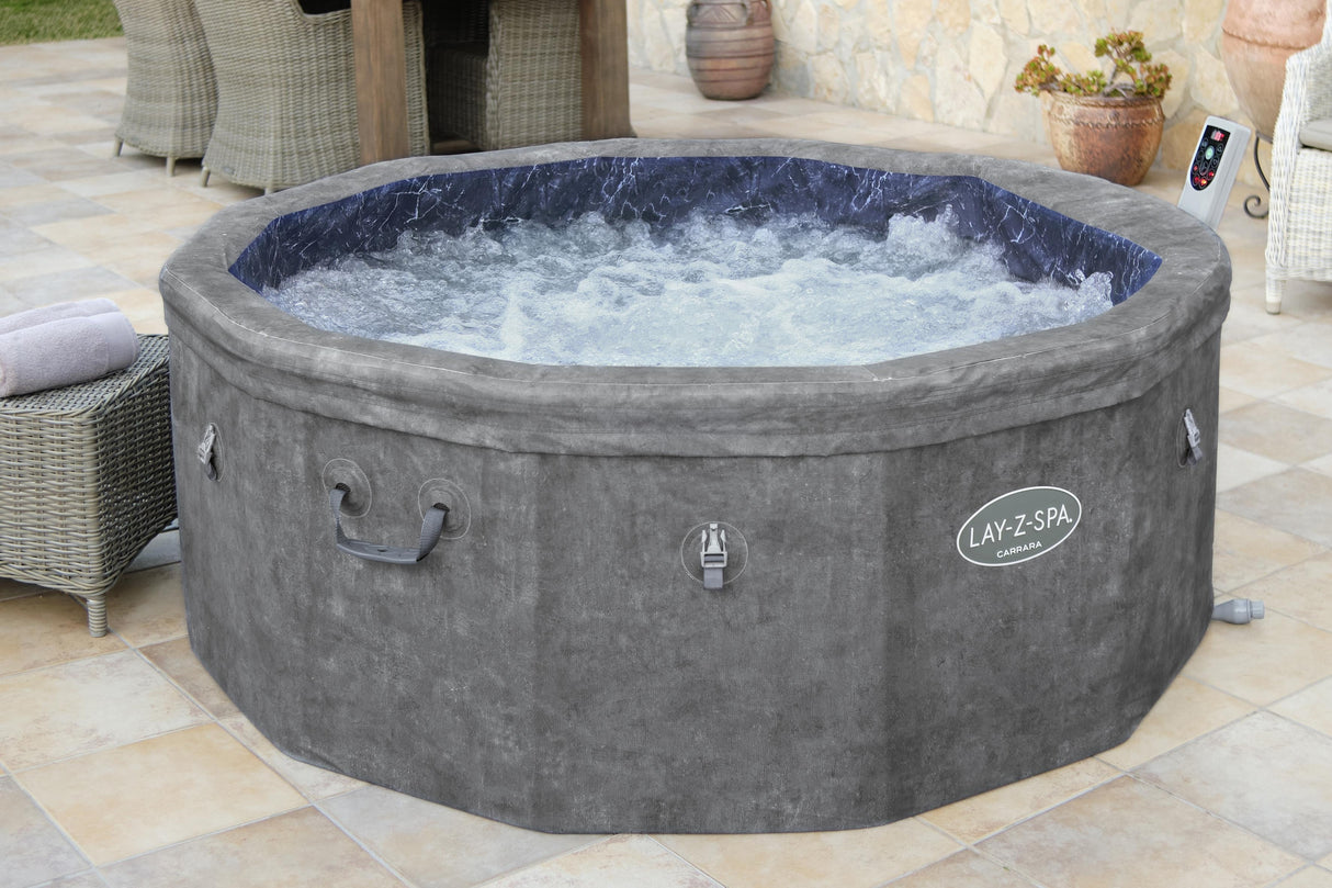 Spa semi rigide BESTWAY - Lay-Z-Spa Carrara - 140 airjets - 170 x 65 cm - 4 a 6 places - Rond (couverture, cartouche, 4 appuie-tete)