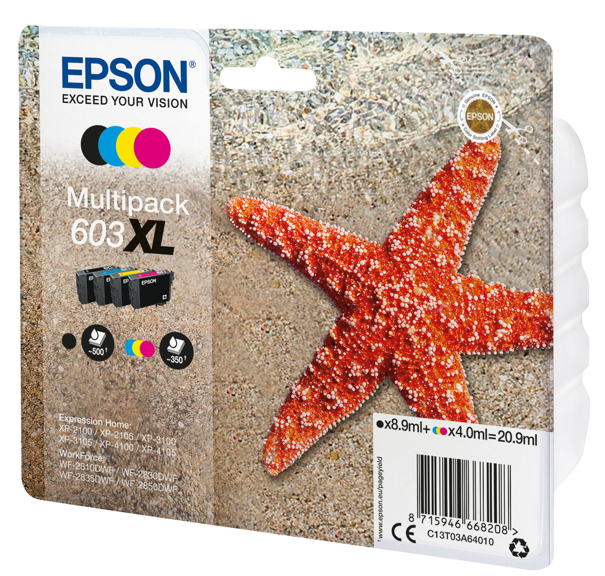 Pack 4 cartouches d'encre Epson Etoile de mer 603XL (Noir XL + Couleurs XL)
