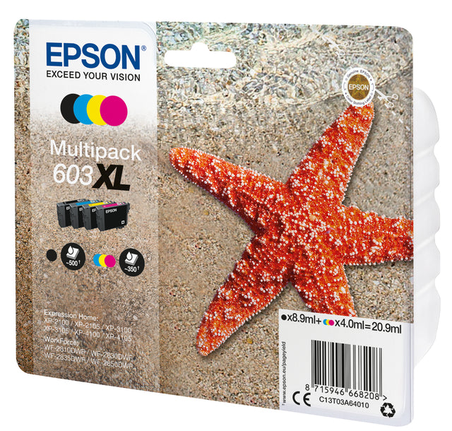 Pack 4 cartouches d'encre Epson Etoile de mer 603XL (Noir XL + Couleurs XL)