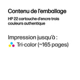 HP 22 Cartouche d'encre trois couleurs authentique (C9352AE) pour HP DeskJet F380/D1530/D2460/F2180/F4100, OfficeJet 4300/5600