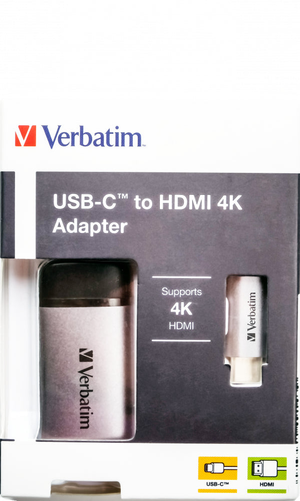 Cable Adaptateur Verbatim USB type C vers HDMI 2.0 10cm (Argent)