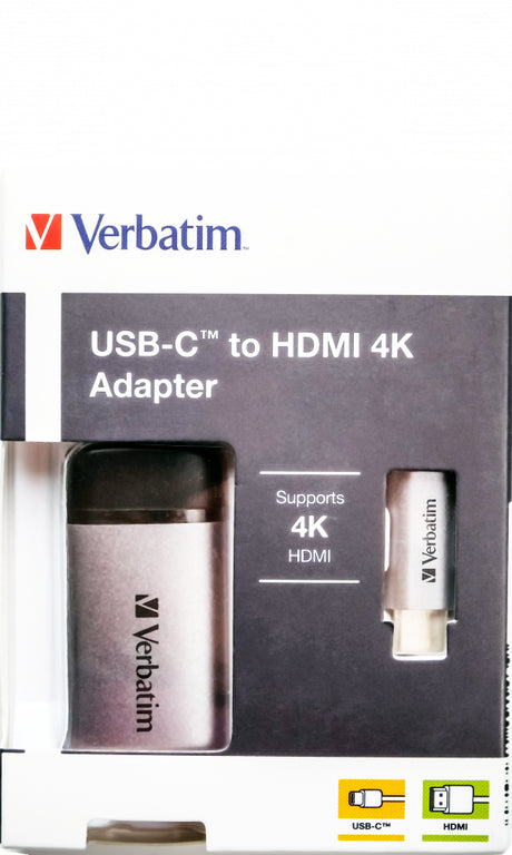 Cable Adaptateur Verbatim USB type C vers HDMI 2.0 10cm (Argent)