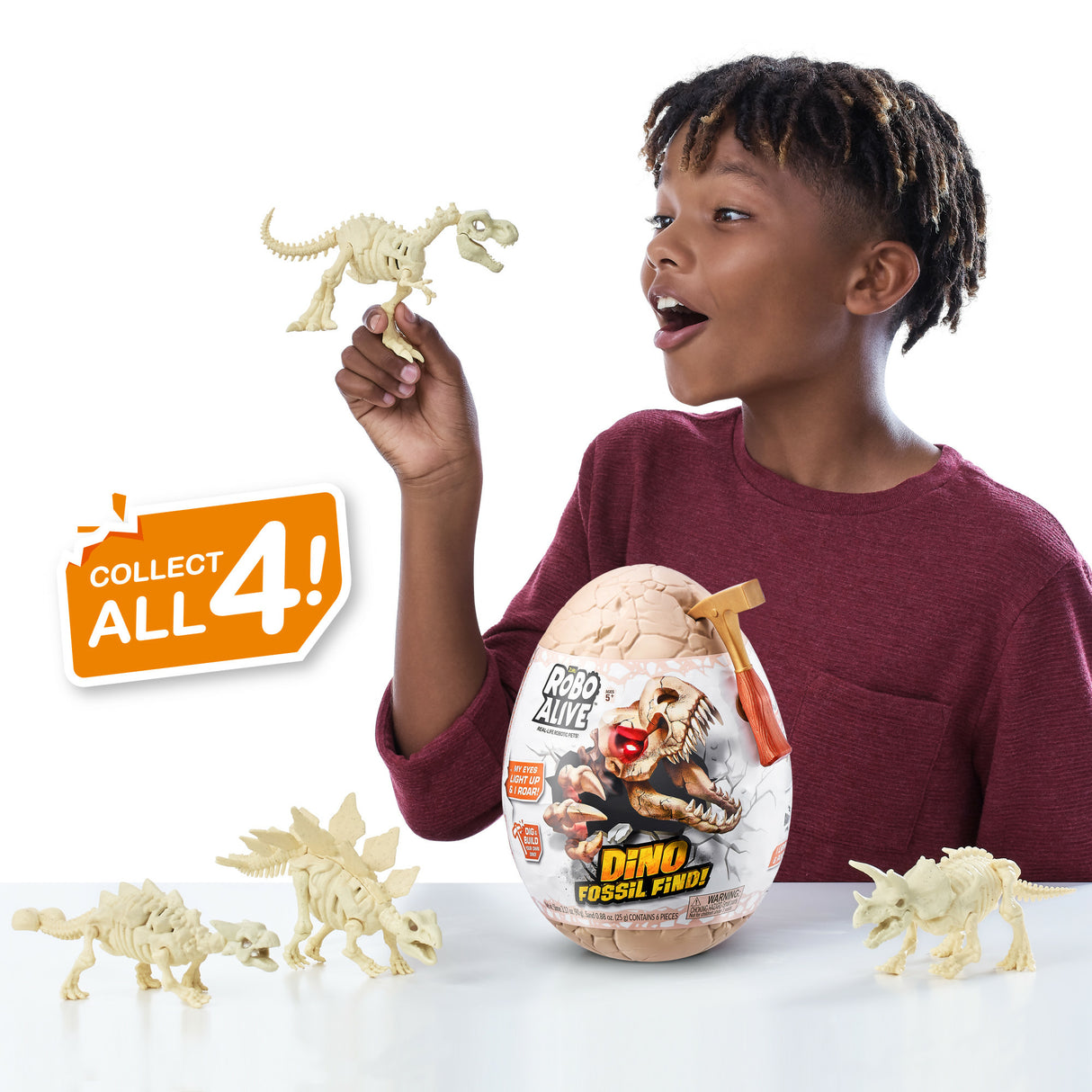 Jeu de fouille - ZURU - ROBO ALIVE Dino Fossil Find - 4 dinos a assembler - Roche et slime - Fossiles a collectionner