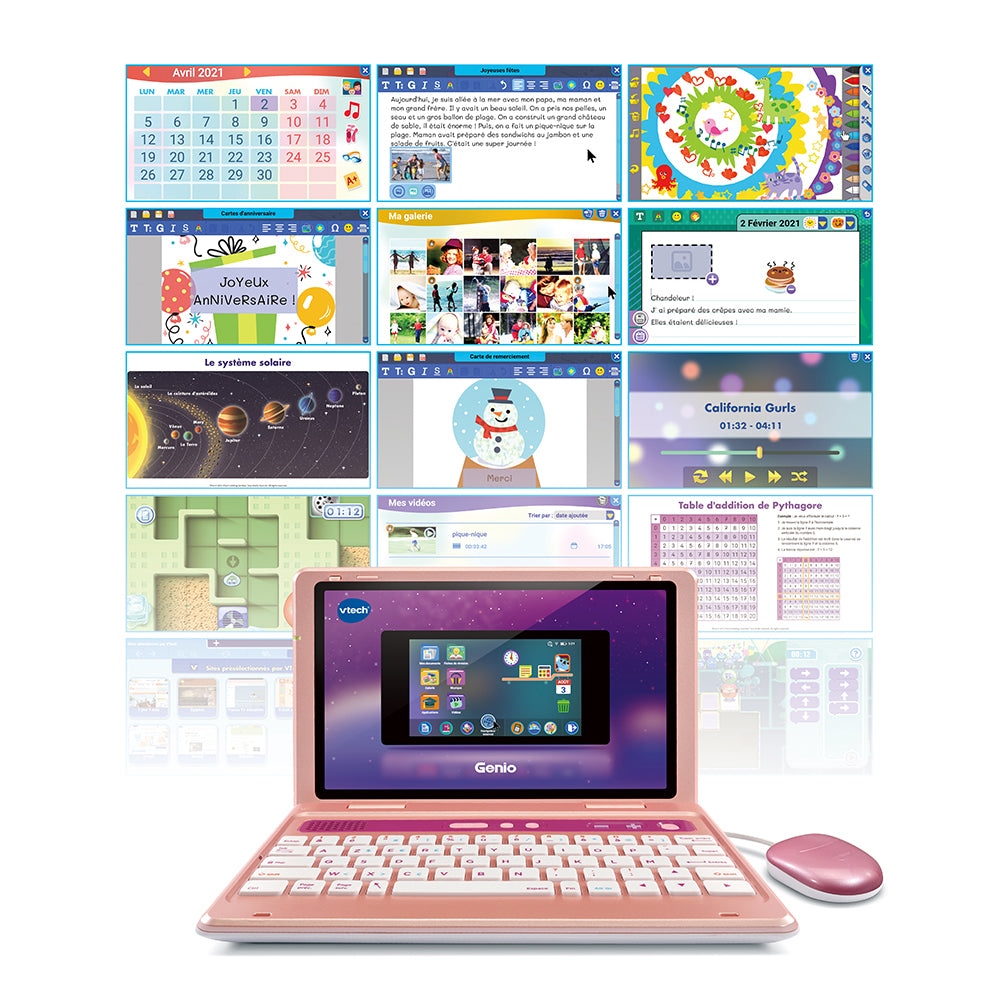 Ordinateur pour enfant VTECH Genio - Clavier AZERTY, souris, écran 5'', mémoire 8GB - Rose