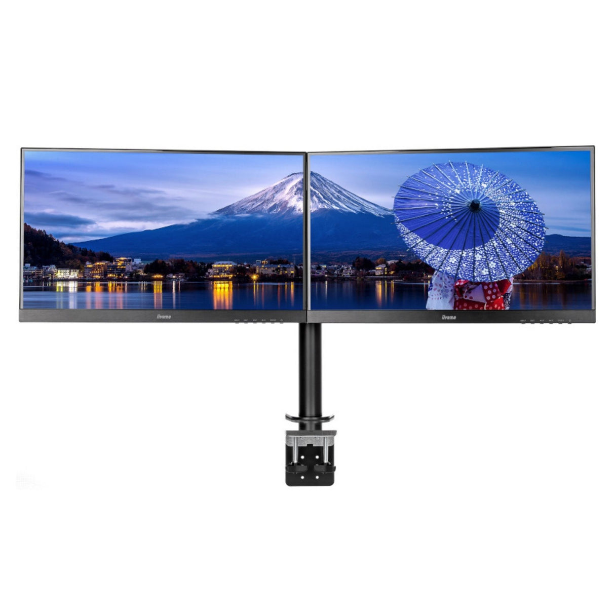SUPPORT DE BUREAU IIYAMA A PINCES POUR 2 MONITEURS plats jusqu'à 30 Pivot 90 V