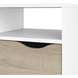 Meuble TV - 4 niches 2 tiroirs - Blanc / Chene - 117,2 x 39,1 x 57,4 cm ARO