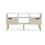 Meuble TV - 4 niches 2 tiroirs - Blanc / Chene - 117,2 x 39,1 x 57,4 cm ARO