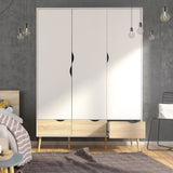 Armoire - Blanc / Chene - 3 portes / 3 tiroirs - Pietement ÈvasÈ en bois massif - Chambre - 147,2 x 58,1 x 200,1 cm ARO