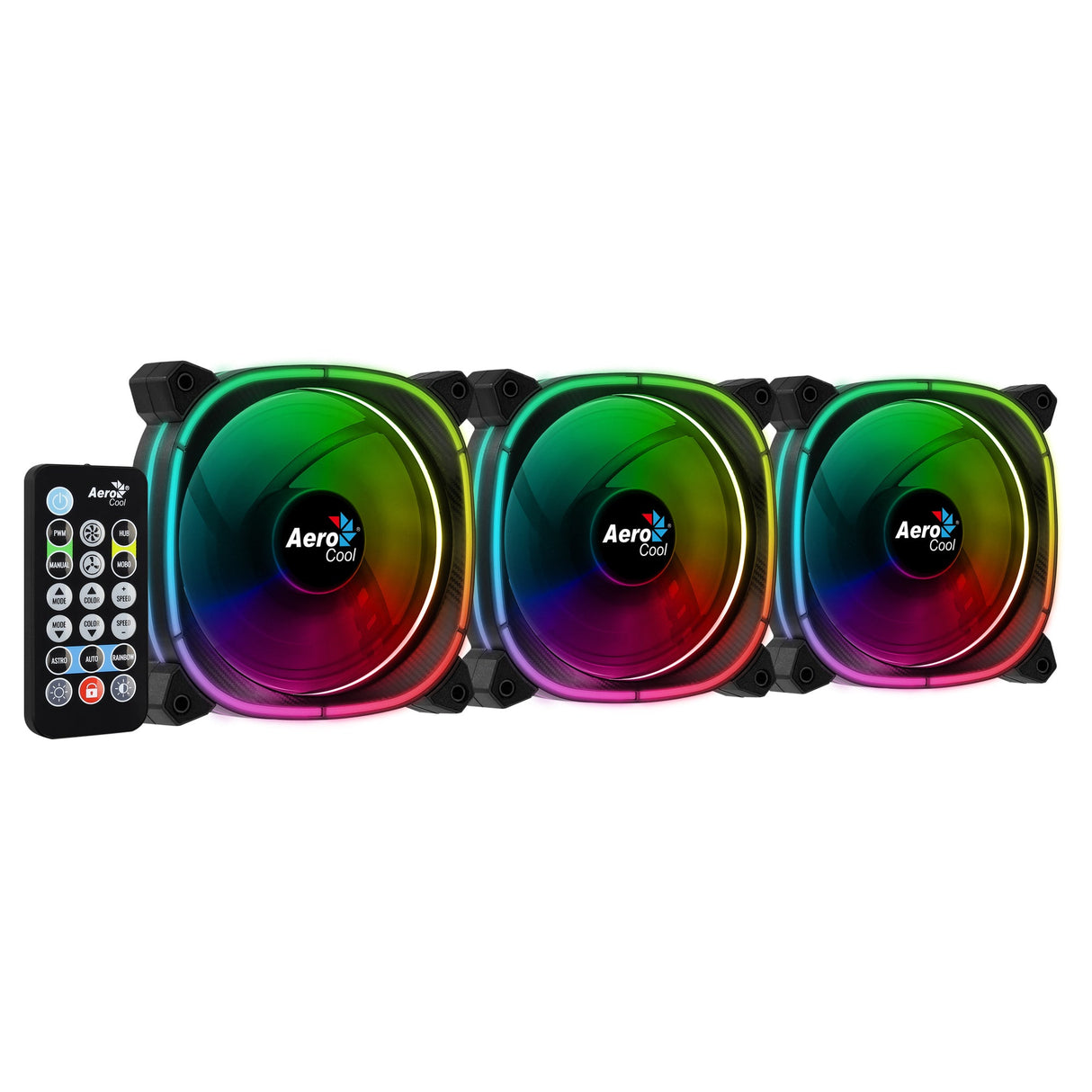 Lot de 3 Ventilateurs de boitier AeroCool Astro 12 Pro RGB 12cm (Noir)