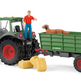 Tracteur et remorque, Coffre schleich avec 1 tracteur, 1 rremorque,  1 figurine humaine articulée, 1 figurine chien, pour enfants