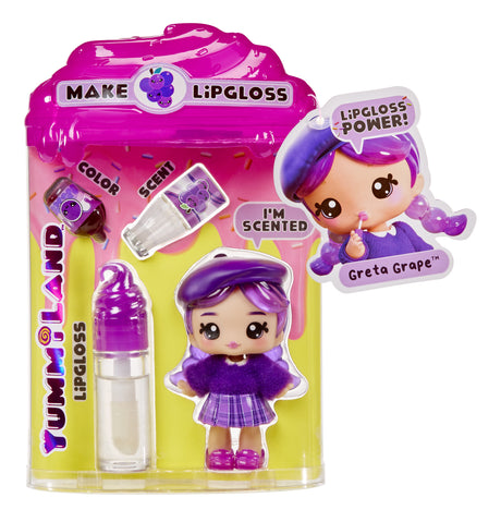 Yummiland - 1 poupée 10 cm et un gloss pailleté a créer - Greta - Goűt Raisin - Des 4ans