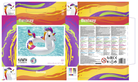 Bouée ronde licorne Fantasy - BESTWAY - Diametre 91 cm - PVC - Multicolore