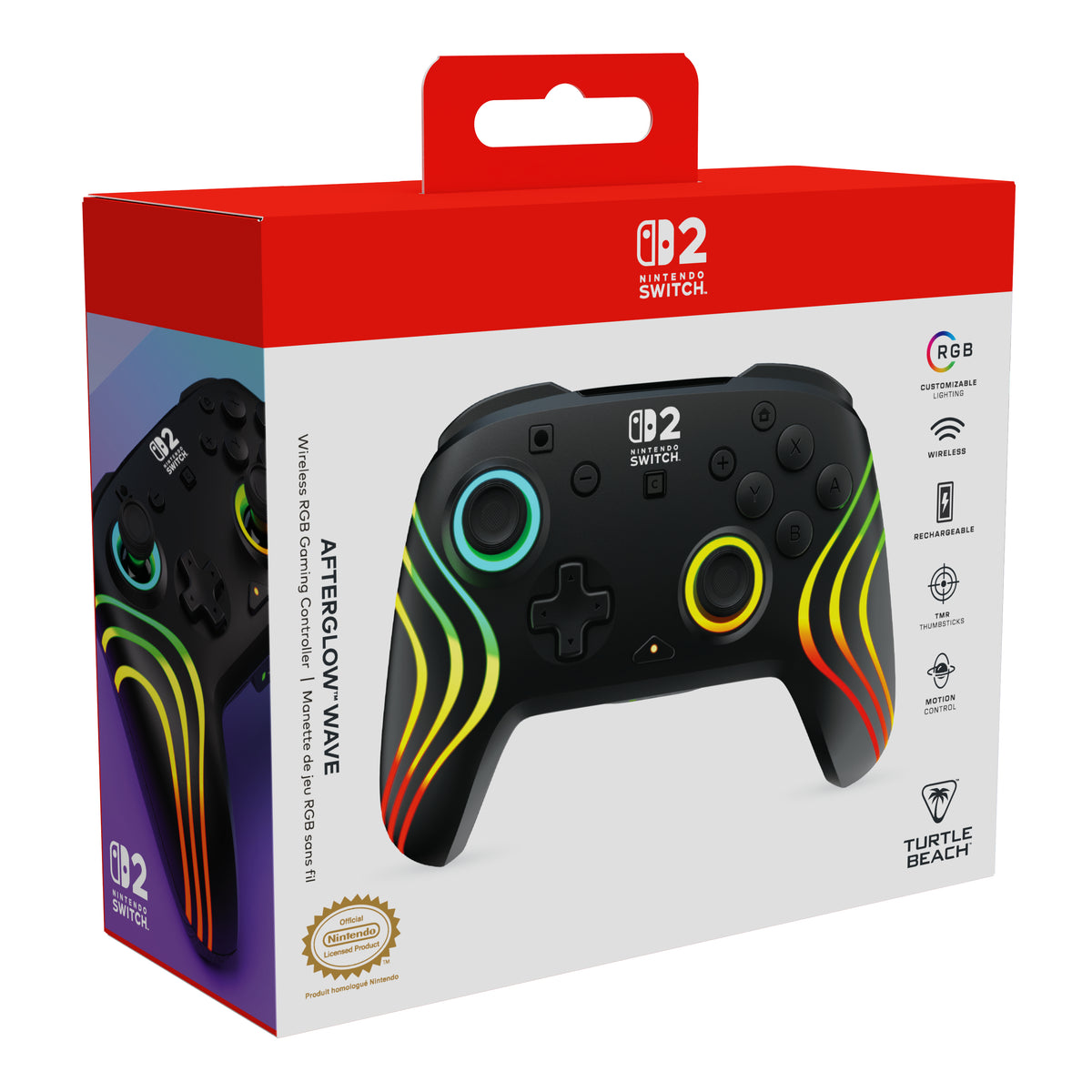 Manette de jeu - Nintendo Switch 2 - Afterglow Wave - RGB - Sans fil - Noir - Turtle Beach