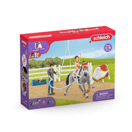 Coffret d'entraînement a la voltige de Mia, coffret schleich avec 18 éléments inclus dont 1 cheval schleich et 2 personnages,