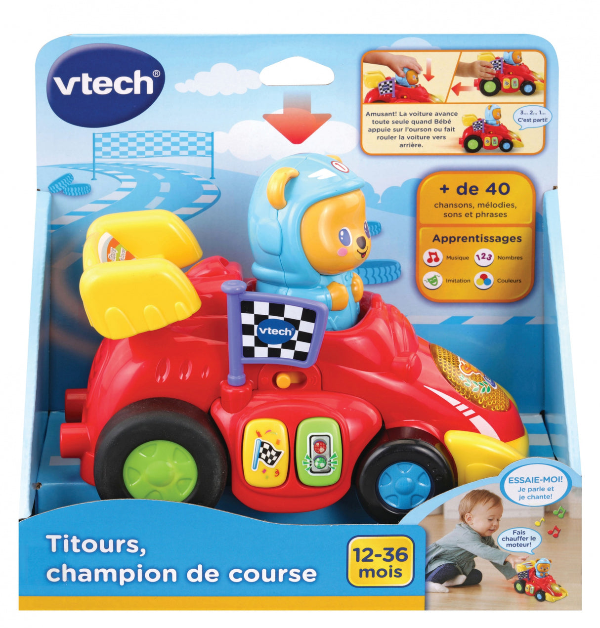 VTECH - Titours, Champion de Course - Véhicule Interactif pour Bébé de 12 mois et plus - Rouge
