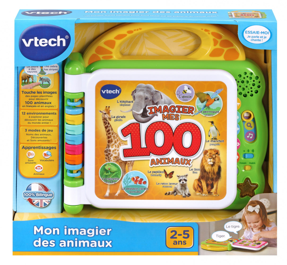 VTECH - Mon Imagier Bilingue - 100 Animaux - Livre interactif bilingue - Pour Enfant - Pile - Multicolore