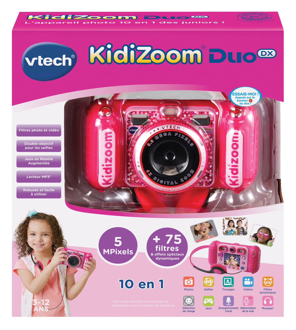 Appareil photo enfant - VTECH - Kidizoom Duo DX Rose - 75 filtres dynamiques - 5 jeux en réalité augmentée