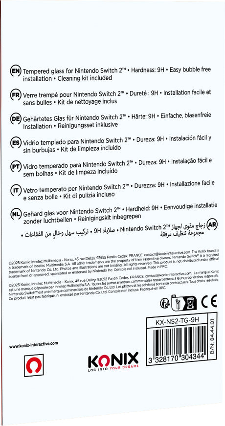 Protection d'écran verre trempé - KONIX - Nintendo Switch 2 - Anti-bulle - Anti-rayures - Indice de dureté 9H - 100 % transparent