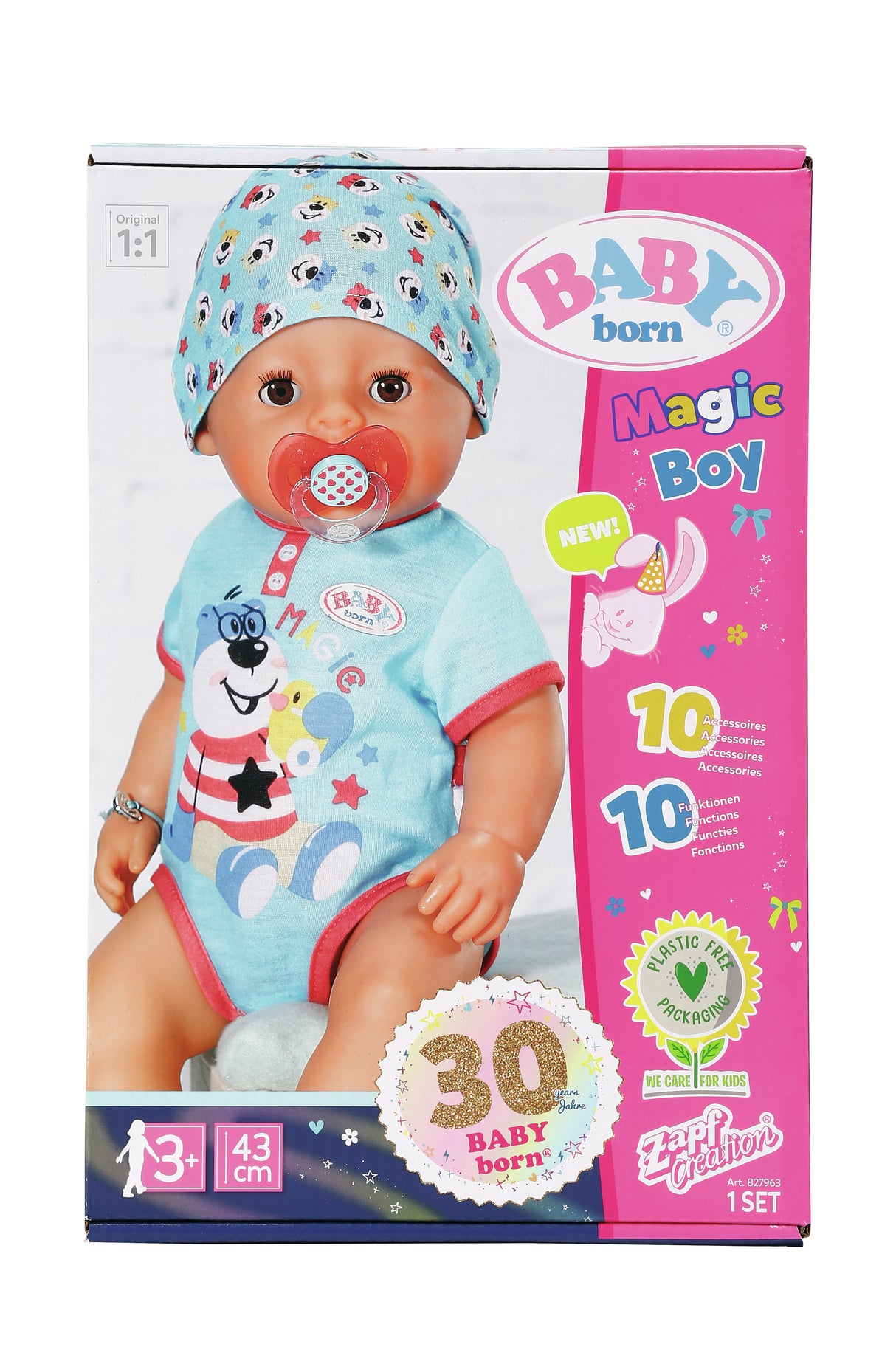 BABY BORN - Magic Boy - Poupée bébé garçon avec 11 accessoires - Mange, dort, pleure et utilise le pot - 43cm - des 3 ans