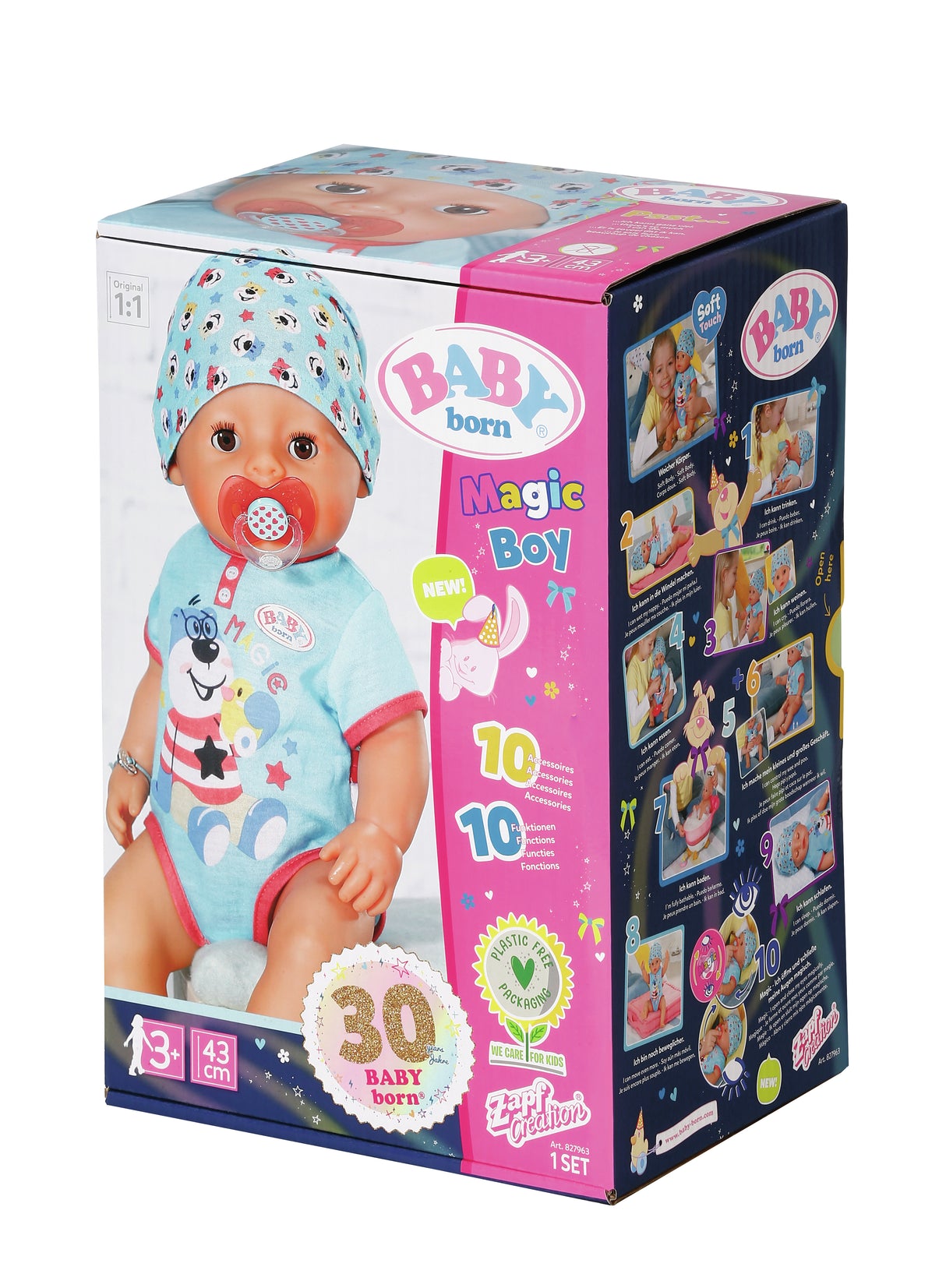 BABY BORN - Magic Boy - Poupée bébé garçon avec 11 accessoires - Mange, dort, pleure et utilise le pot - 43cm - des 3 ans