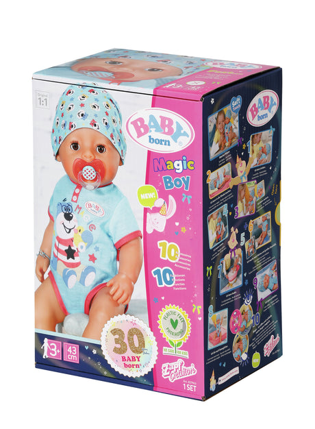 BABY BORN - Magic Boy - Poupée bébé garçon avec 11 accessoires - Mange, dort, pleure et utilise le pot - 43cm - des 3 ans