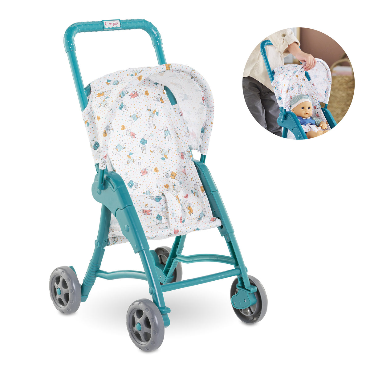 Poussette oursons - COROLLE - Accessoire Poupon 30cm - Bleu - Légere et facile d'utilisation