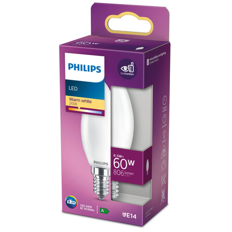 Ampoule LED - PHILIPS - Non dimmable - E14 - 60W - Blanc Chaud