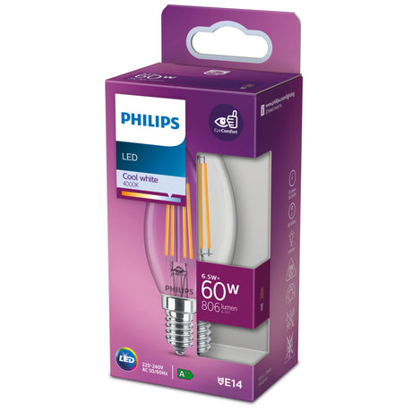 Ampoule LED PHILIPS Non dimmable - E14 - 60W - Blanc Froid