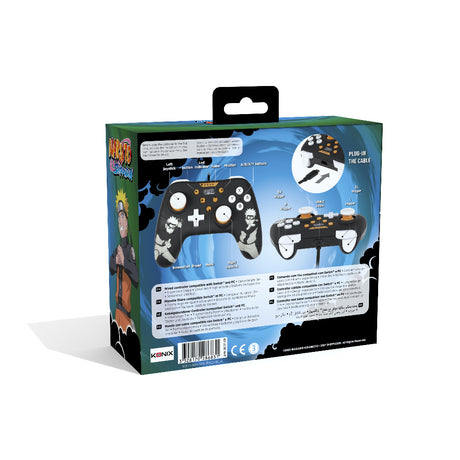 Manette filaire - KONIX - Naruto Shippuden Nintendo Switch / Switch 2 / PC - Fonction vibration - Câble 3 m - Motif Naruto - Noir