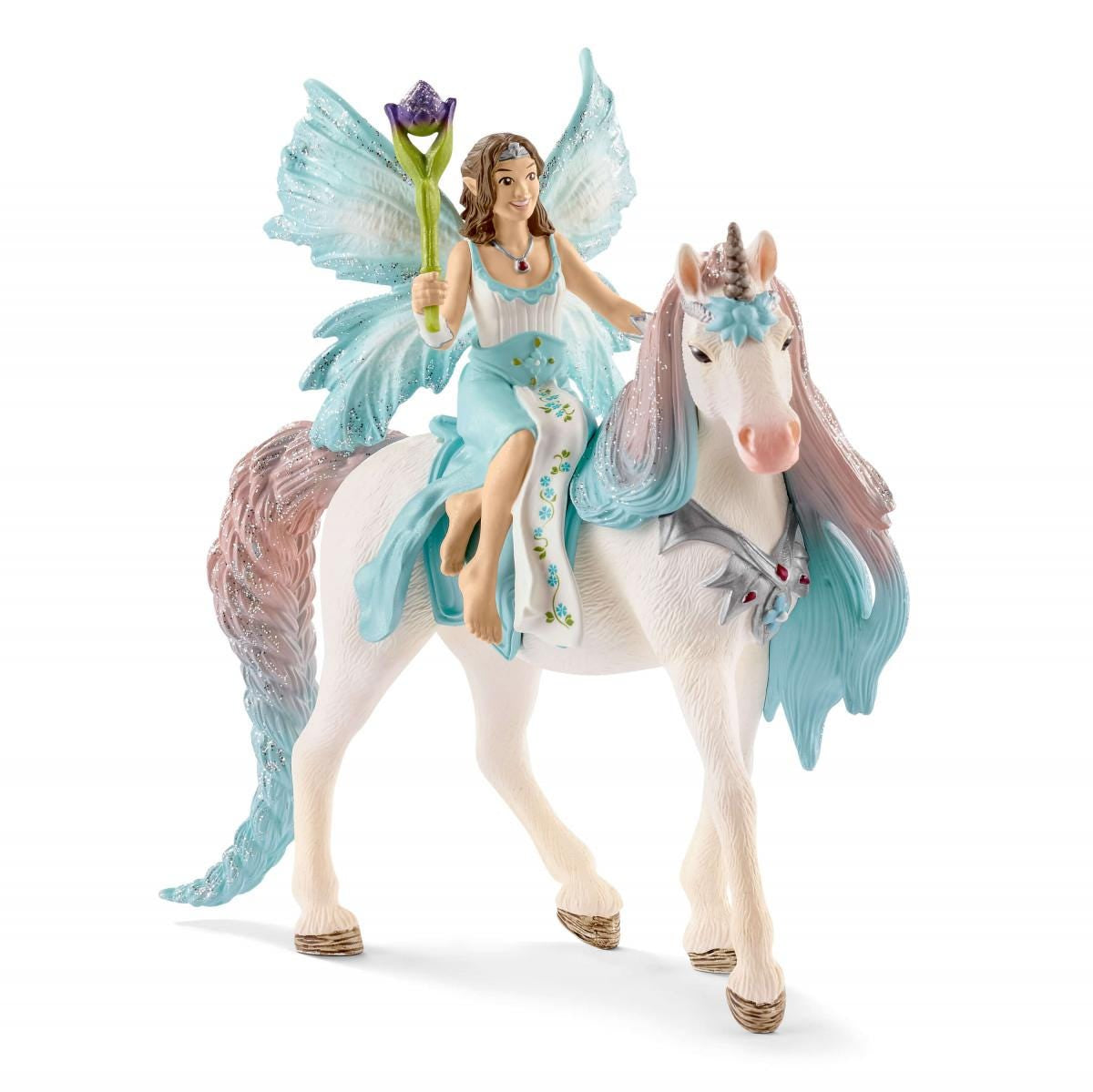 Figurine Fée Eyela avec licorne de princesse, Coffret princesse volante avec figurine licorne et baguette magique, Schleich 70569 Ba
