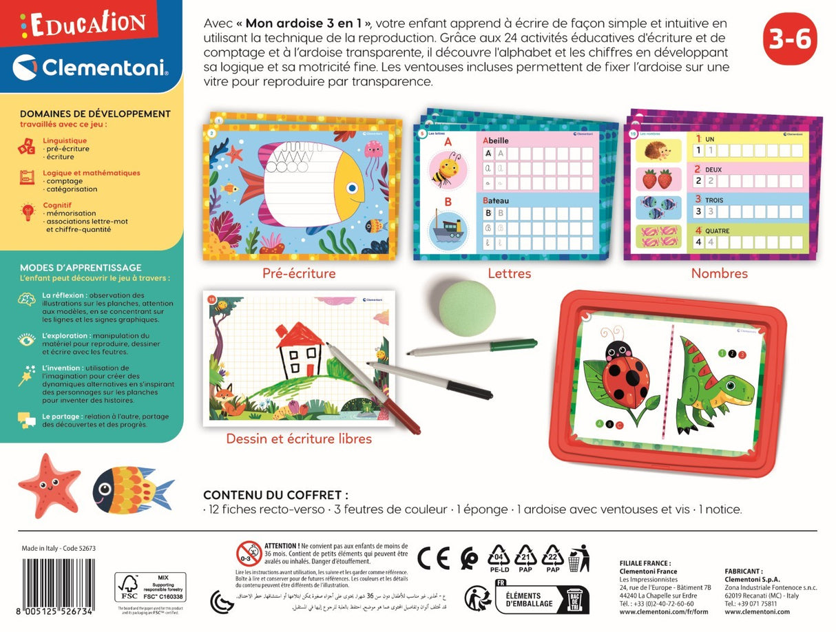 Jeu d'écriture pour enfants - Clementoni - Mon atelier d'écriture - Alphabet et pré-écriture