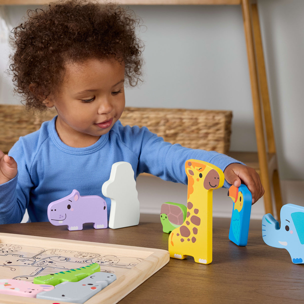 Fisher-Price - Puzzle Animaux en Bois - Tri de formes avec 13 pieces - Fisher-Price - JFG10