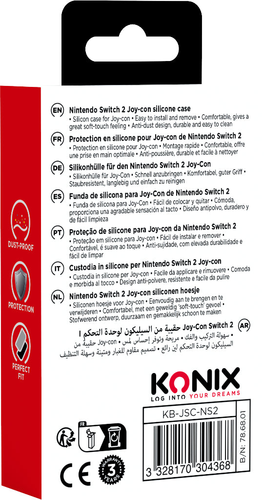 Coque de protection pour manettes Joy-Con - KONIX - Nintendo Switch 2 - Silicone - Antichoc - Anti-rayures - Anti-poussiere - Noir