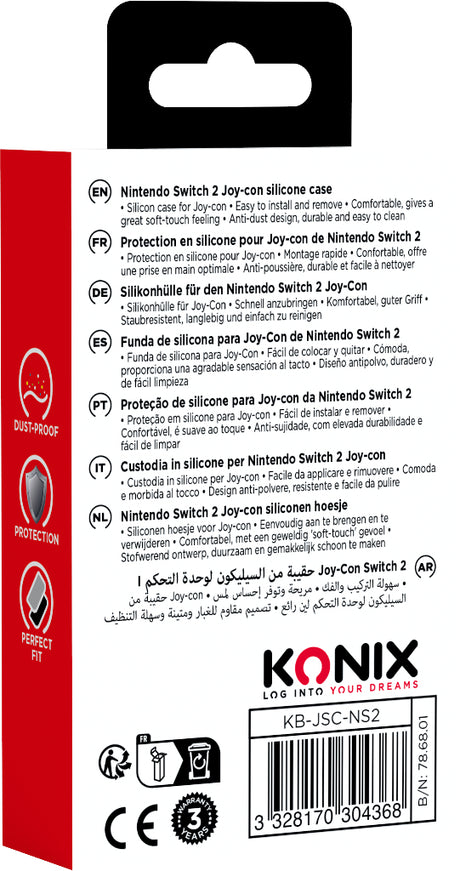 Coque de protection pour manettes Joy-Con - KONIX - Nintendo Switch 2 - Silicone - Antichoc - Anti-rayures - Anti-poussiere - Noir