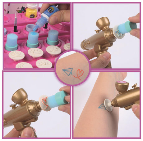 CLEMENTONI - Studio de tatouage temporaires pour enfant - Kit complet  - Pochoirs, peintures corps et transfert - Des 7 ans