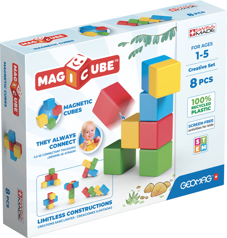 Jeu de construction magnétique - GEOMAG - Magicube Recycled Creative Set - 8 pieces - Plastique recyclé - Des 1 an