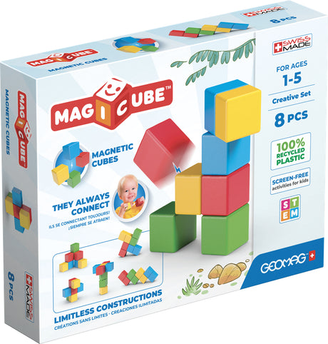 Jeu de construction magnétique - GEOMAG - Magicube Recycled Creative Set - 8 pieces - Plastique recyclé - Des 1 an