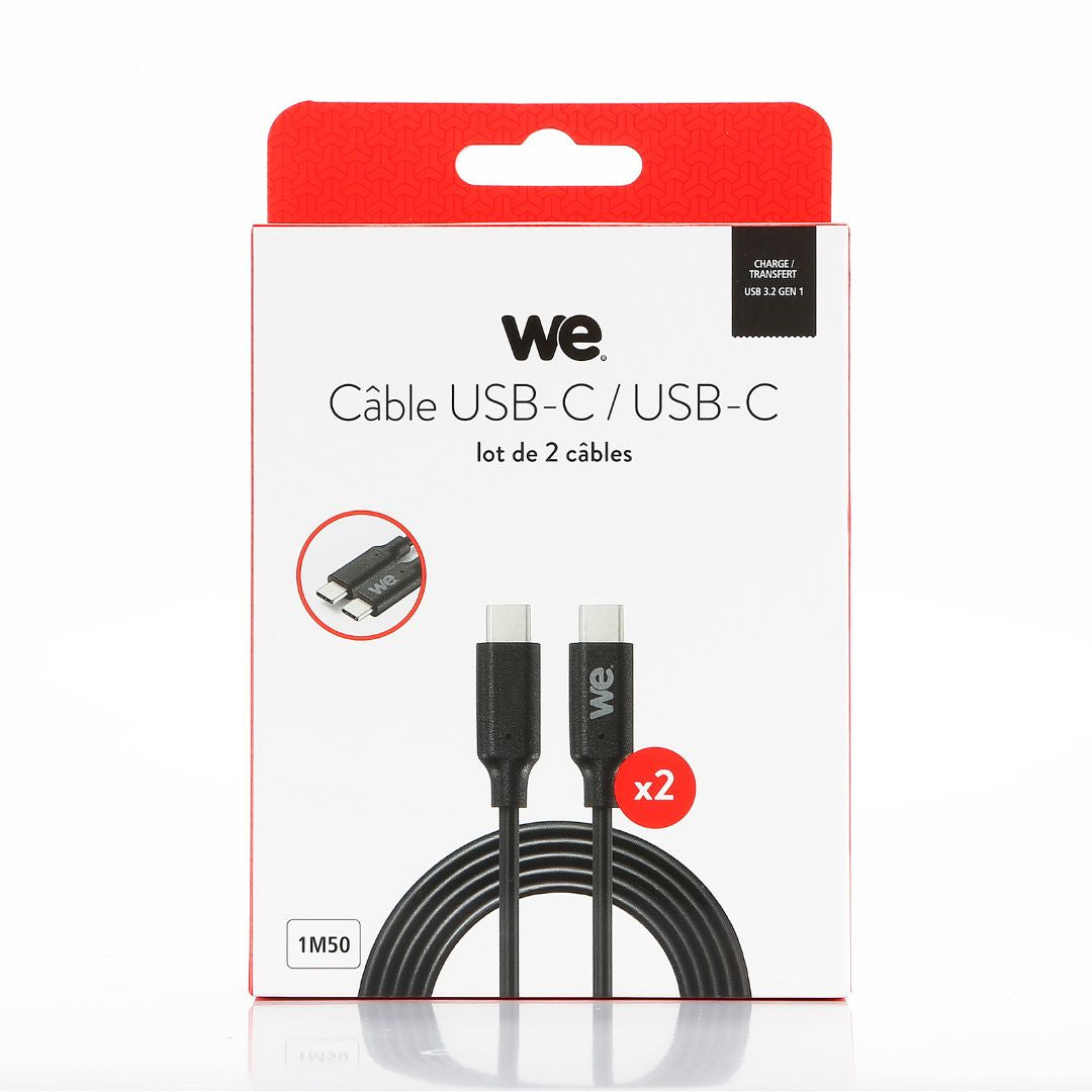 WE Lot de 2 c bles USB-C/USB-C - 1,50m - USB 3.2 gen 1 - Charge 3A - Transferts