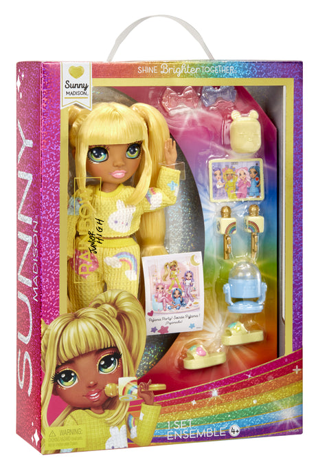 Junior High Pyjama Party - Poupée mannequin articulée 22 cm - Sunny (Jaune) - Nombreux accessoires - a partir de 4 ans