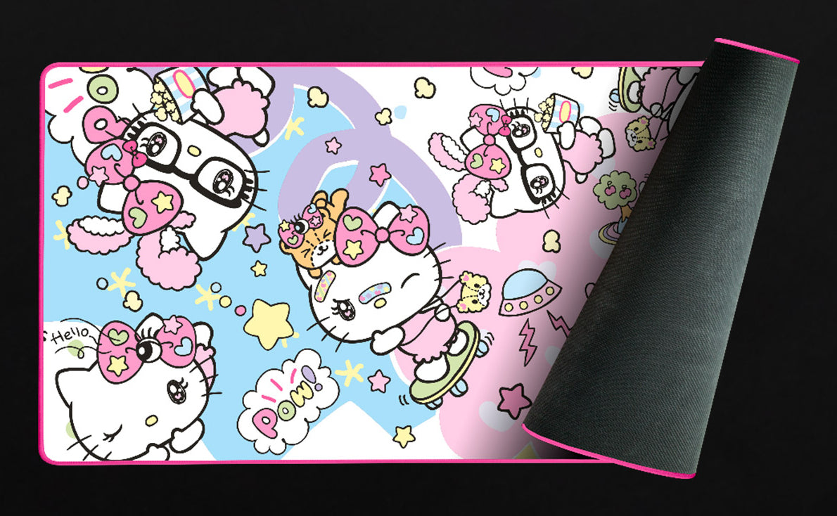 Tapis de souris gaming - KONIX - Hello Kitty - XXL 90 x 46 cm - Surface microfibre antidérapante - Caoutchouc