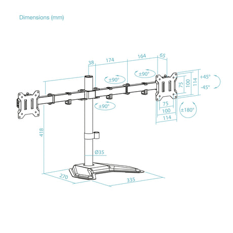 Support double-écran à poser Tooq DB1702TN 17"-32" (9kg max) (Noir)