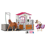 Aire de lavage avec box a cheval, SCHLEICH 72177 HORSE CLUB, avec Figurine Cheval et Cavalier, Des 5 ans