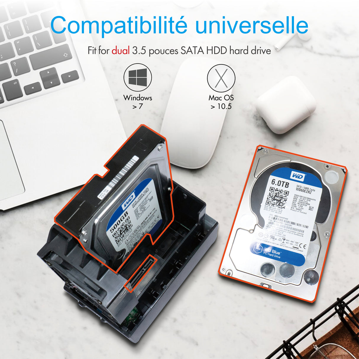Boitier Externe Icy Box IB-RD3621U3 USB3.0 - 3,5" S-ATA - 2 Baies