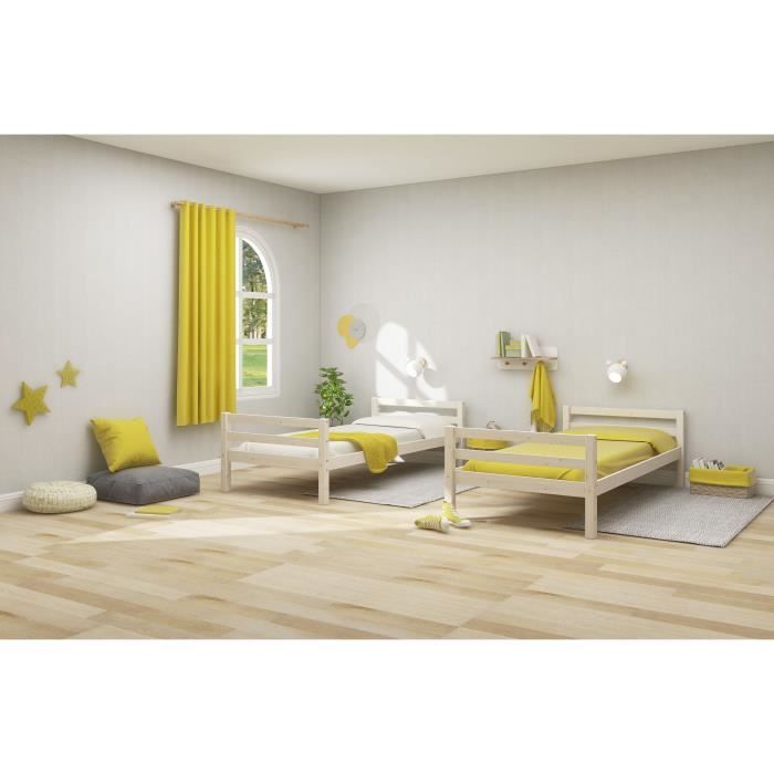 Lits superposÈs sÈparables enfant - 2x90x190 cm - Pin massif blanchi - Sommier inclus - ANDO