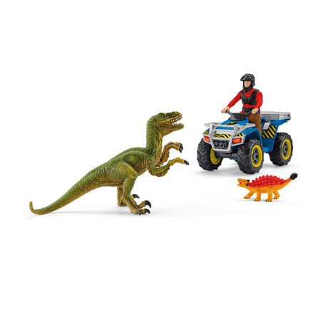 Coffret Fuite sur quad face au vélociraptor, ensemble de jouets Préhistoriques de 5 pieces, Schleich 41466 Dinosaurs, des 4 ans